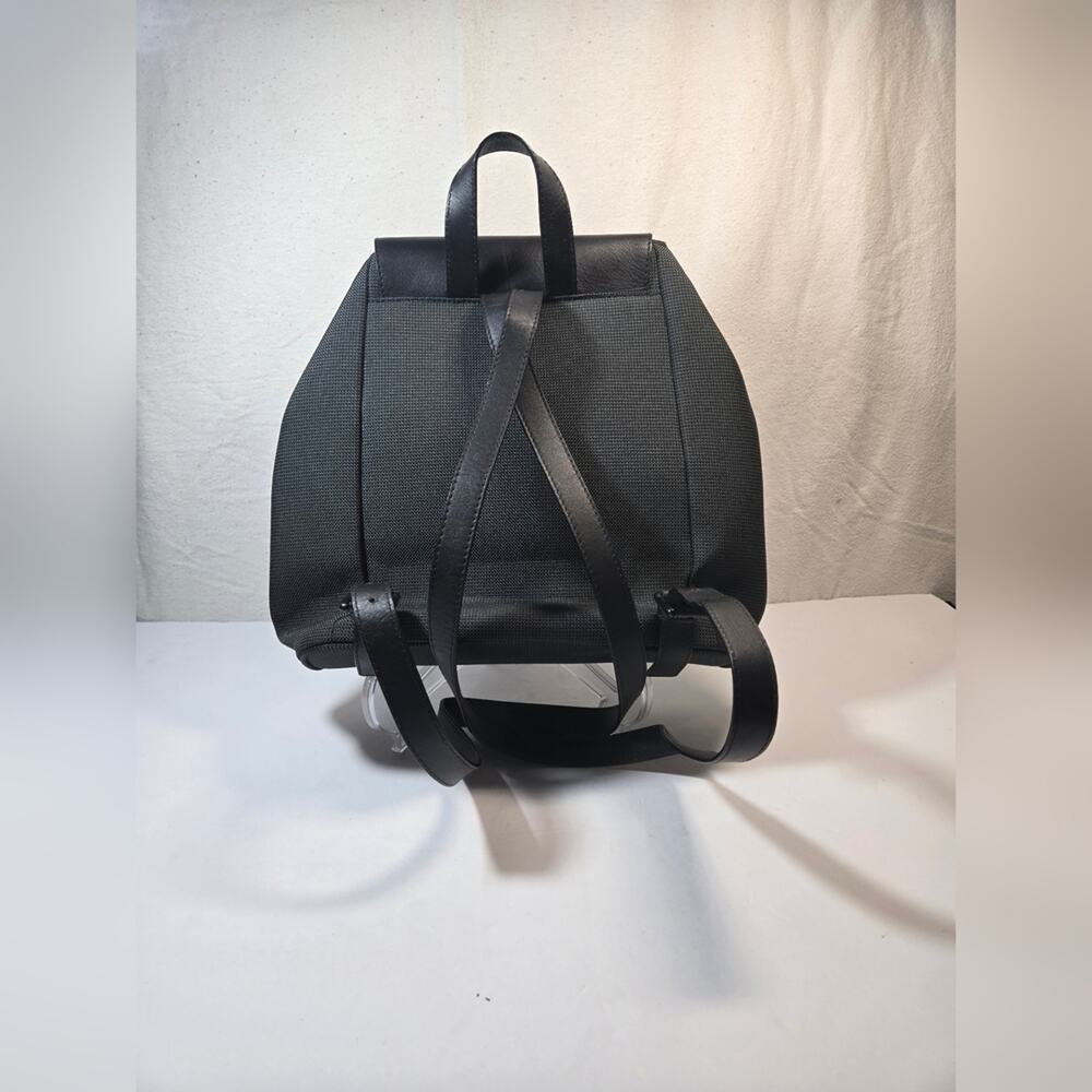 L L Bean Black & Gray Leather/Nylon  Backpack - Picture 2 of 3